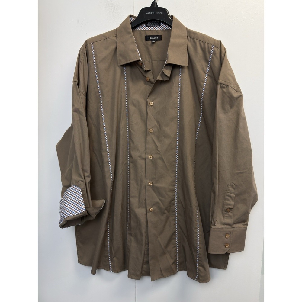Damante Men's‎ 4XL Long Sleeve Turn Cuff Dress Shirt Brown Plaid Stripe